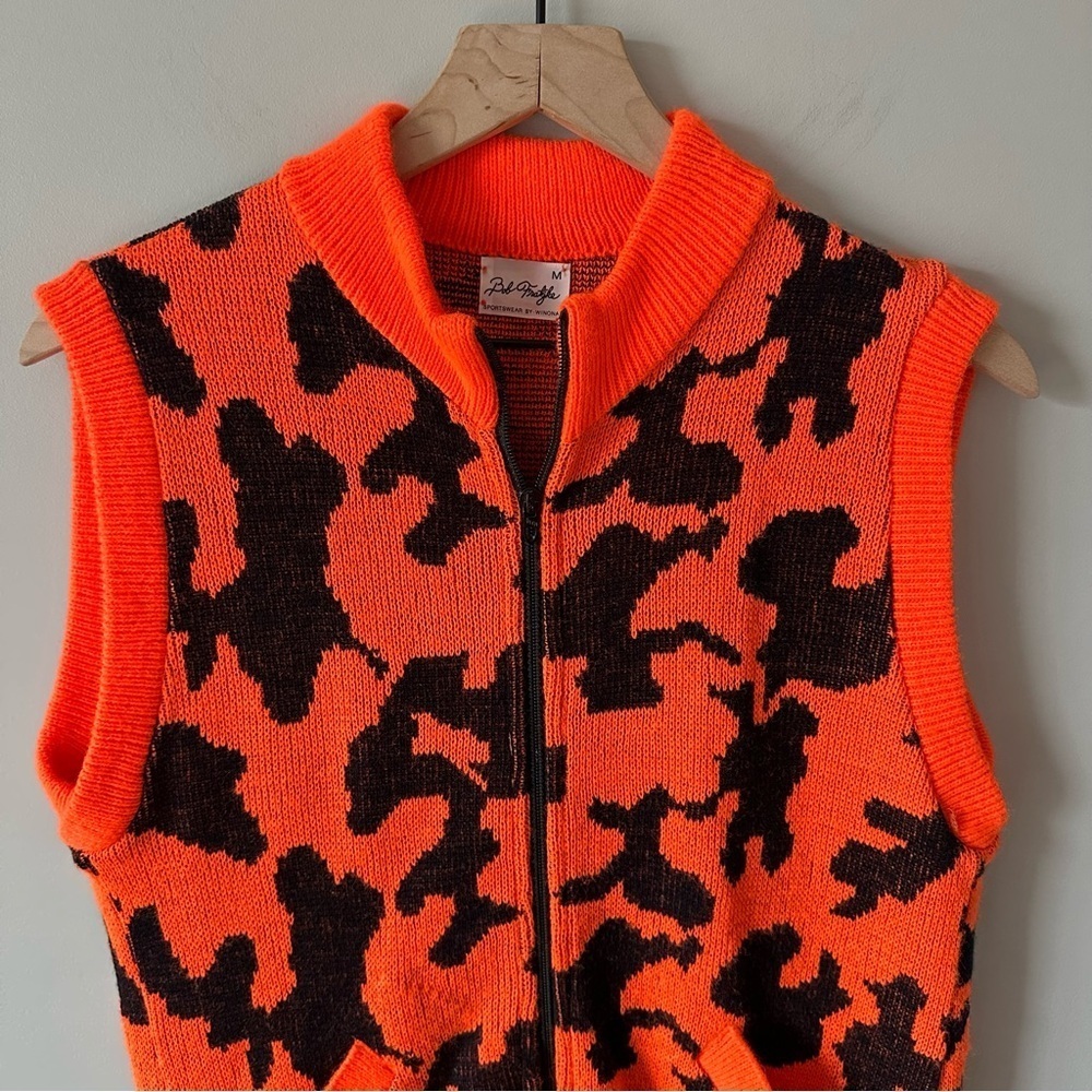 Bob Fratzke Winona Vintage Blaze Orange Camo Knit Vest Full Zip Hunting Gorpcorp - Picture 2 of 13